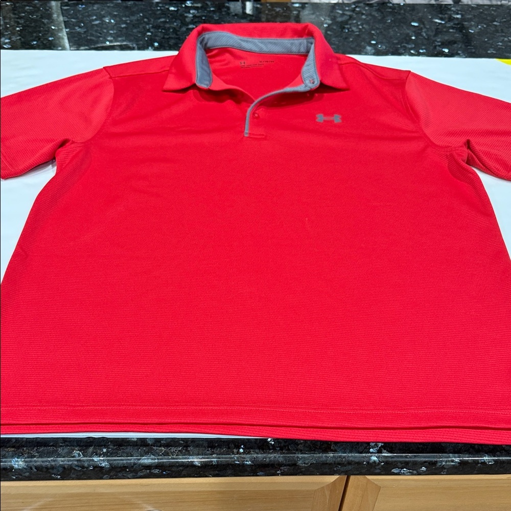 New XL Under Armour red men’s shirt with gray trim.
